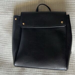 Black Faux Leather Backpack Purse w/ Gold Hardware